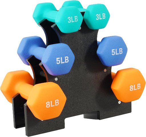 Fitvids Neoprene Coated Dumbbell Set with Rack 32-Pound