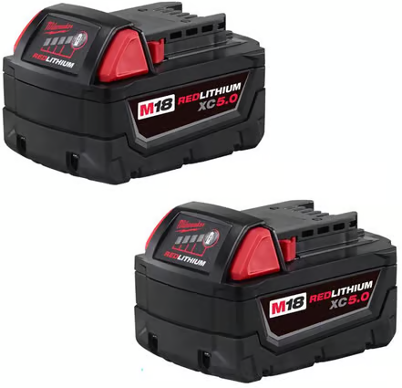 Milwaukee M18 RedLithium XC5.0 5 Ah Lithium-Ion Extended Capacity Battery Pack 2 pc Deal
