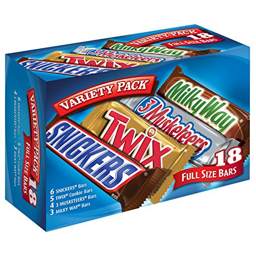 Snickers, Twix, 3 Musketeers, & Milky Way Full-Size Variety Pack, 18 Bars