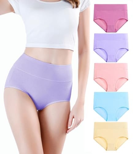 Wirarpa Women's High Waisted Cotton Panties 5 Pack Deal