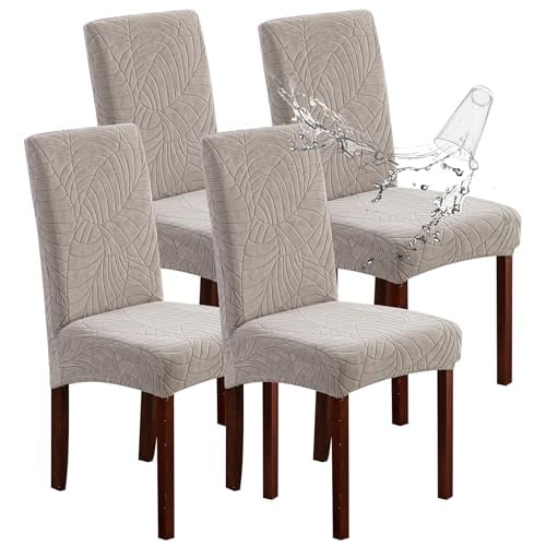 Genina Waterproof Stretch Parson Dining Chair Covers/Protectors 4-Pack (Leaves-Warm Gray) Deal