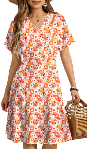 UVN Women's Summer Short Sleeve V-Neck A-Line Midi Dress, Sizes S-2XL Deal