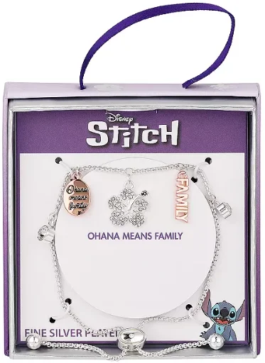 Disney's Lilo & Stitch Fine Silver Plated Ohana Means Family Charm Bolo Bracelet