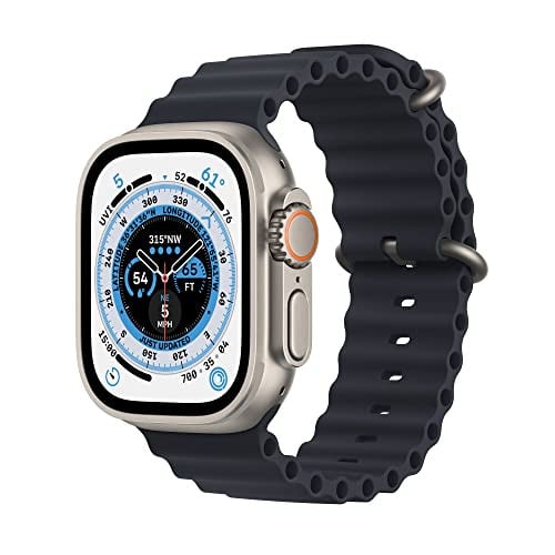 Apple Watch Ultra GPS + Cellular 49mm Titanium Case with Midnight Ocean Band (Renewed Premium)
