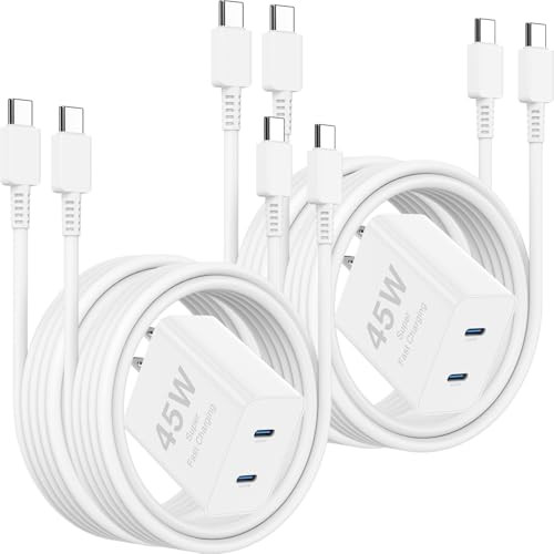 6ft/10ft Dual Port 45W Fast Charging Block and Long USB C to Type C Charger Cable Cord