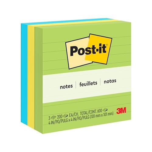 Post-it Notes 4 in x 4 in 3-Pack 200 Sheets per Pad