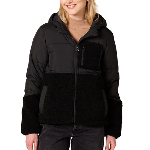 Amazon Essentials Womens Full-Zip Sherpa Fleece Hooded Puffer Jacket