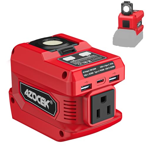 Azocek 220W/18V Battery Power Inverter Power Station w/ 400LM LED Work Light (Red) Deal