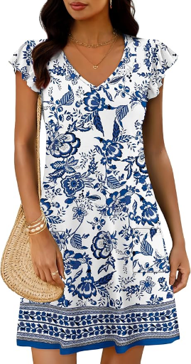 OFEEFAN Ruffle Sleeve Sundresses with Pockets