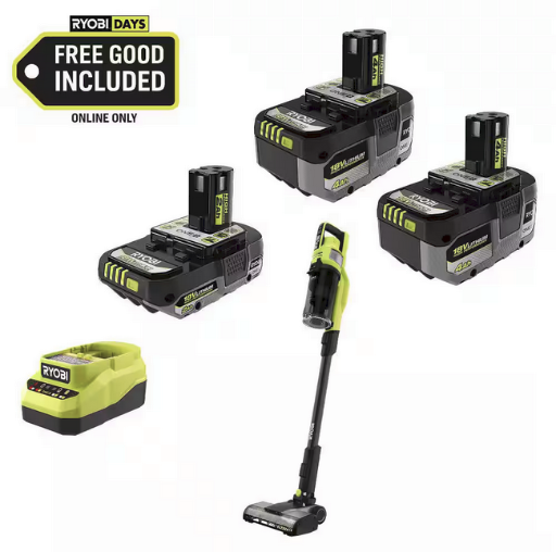 RYOBI ONE+ HP 18V Kit w/ (2) 4.0 Ah Batteries, 2.0 Ah Battery, Charger, & ONE+ HP Stick Vacuum Deal
