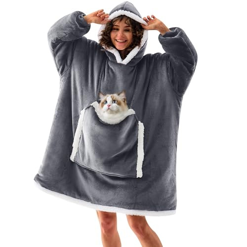 Wearable Blanket Hoodie Grey-Adult