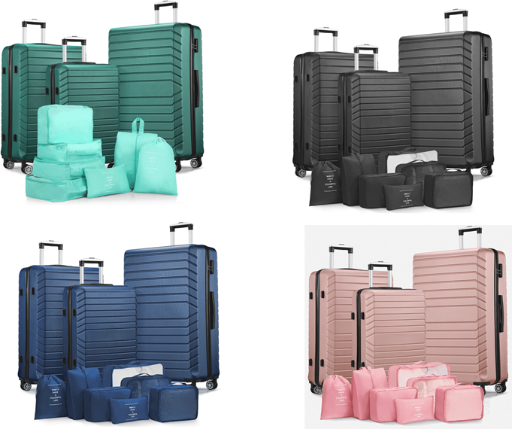 3 Piece Luggage Sets 20"/24"/28" Travel Suitcase Set with 7PCS Organizer Bags