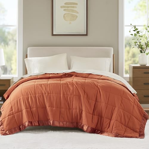 Madison Park Windom Twin Down Alternative Blanket w/ Satin Trim (Orange) Deal