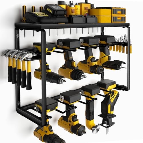 Spampur 3-Layer Heavy Duty Metal Tool Organizer Wall Mount (8 Drill Holder)