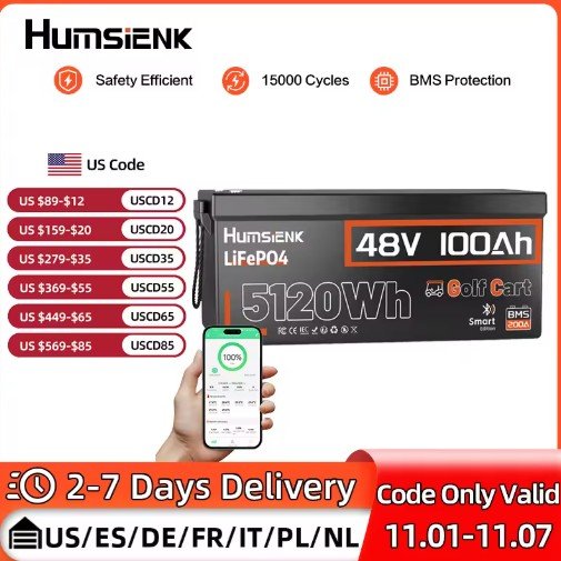 HumSienk LiFePO4 Battery Packs 48V 100Ah 200A BMS 5120Wh