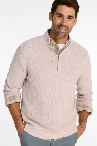 L.L.Bean Men's Sunwashed Textured Cotton Herringbone 1/4 Zip Sweater