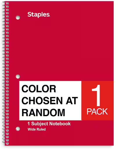 STAPLES 1-Subject Notebook, 8” x 10.5”, Wide Ruled, 70 Sheets Deal