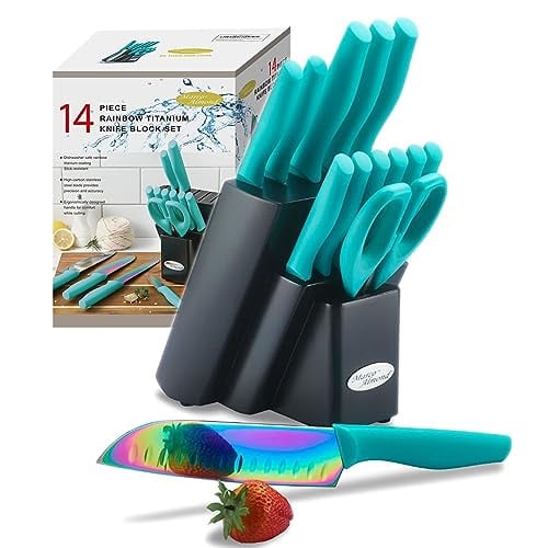 Marco Almond 14 Piece Stainless Steel Kitchen Knife Set Rainbow Color Deal