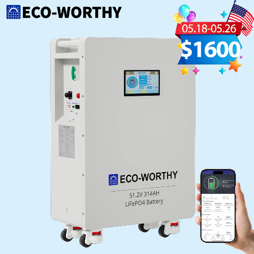 ECO-WORTHY 16kWh 48V 314AH Wi-Fi & Bluetooth LiFePO4 Vertical Standing Battery