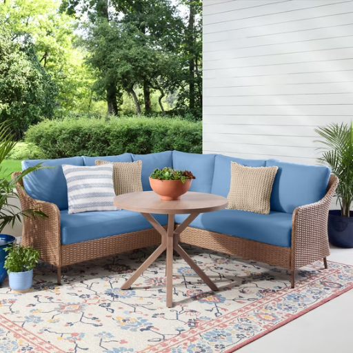 Mainstays Chelsea Outdoor Patio 4-Piece Sectional Dining Set, Blue