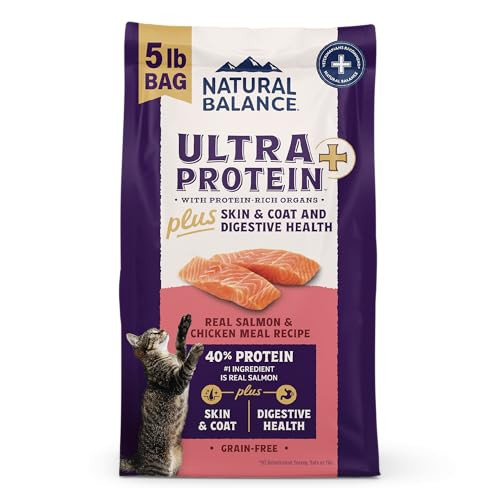 Natural Balance Ultra Protein Plus Dry Cat Food, Skin & Coat and Digestive Health Real Salmon & Chicken Meal Recipe with Chicken Liver & Chicken Heart