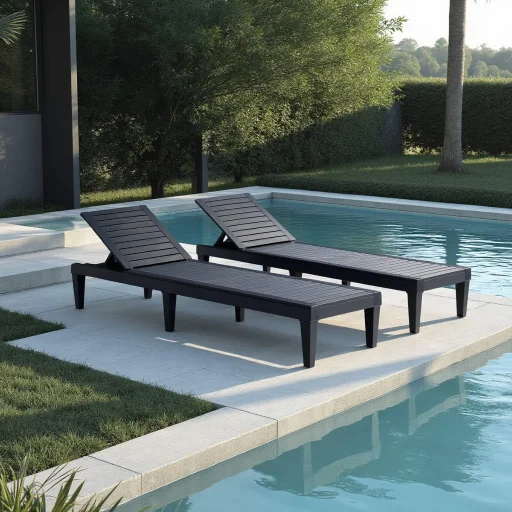 Nestl Waterproof, Lightweight, and Adjustable Outdoor Polyresin Chaise Lounge Chair Set (Black) 2-Count Deal