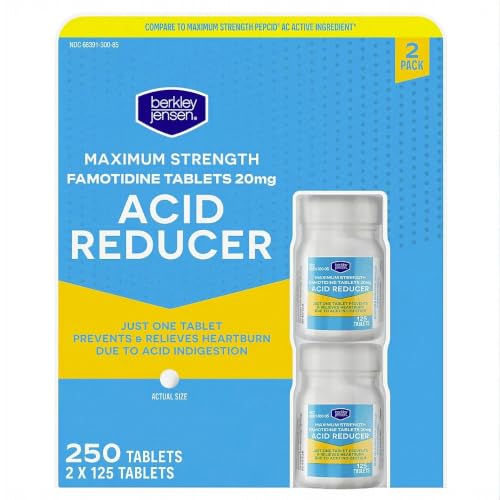 Berkley Jensen Maximum Strength Famotidine 20mg Acid Reducer Tablets 2-Pack 125-Count (250 Tablets)