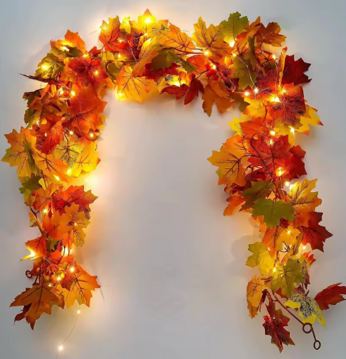Autumn Artificial Maple Leaf Strand w/LED Lights