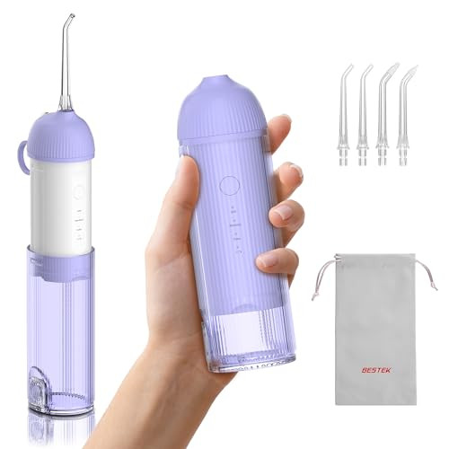 BESTEK Portable Water Dental Flosser w/ 4 Jet Tips (Violet)