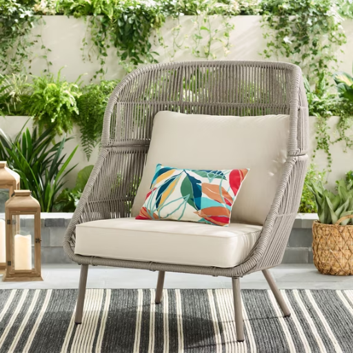 Better Homes & Gardens Tarren High-Back Outdoor Wicker Accent Chair w/ Cushions (Beige) Deal