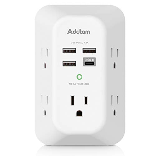 Addtam Surge Protector Outlet Extender with 5 AC and 4 USB Ports, 4.5A