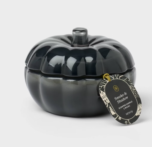 2-Wick Small Black Glass Pumpkin Jar Candle
