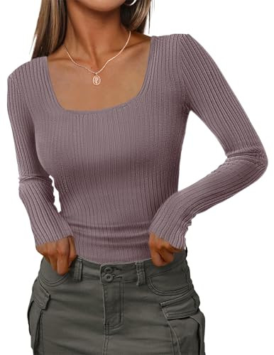 HOTOUCH Pullover Square Neck Long Sleeve Sweaters for Women