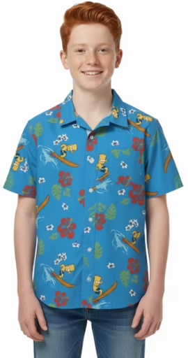 The Simpsons Boys' Short Sleeve Graphic Button-Up Shirt Surf The Wave Deal