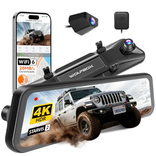 WOLFBOX G900 Core-N 12" 4K Mirror Dash Cam Front and Rear, STARVIS 2 IMX678