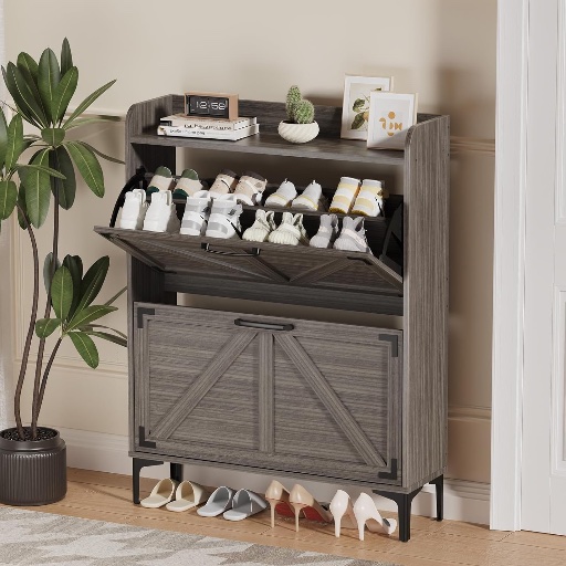 Shoe Storage Cabinet with 2 Flip Drawers & 2 Drawers 