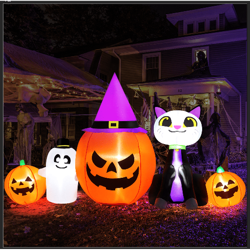 IZNEN 8ft Halloween Inflatable Pumpkins Outdoor Decor with Black Cat and Spectre