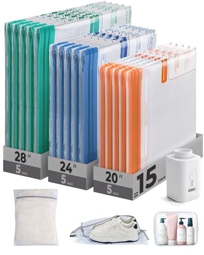 BAGSMART Multicolor Vacuum Storage Bags w/ Rechargeable Pump (18-Pack, 3 Sizes) Deal