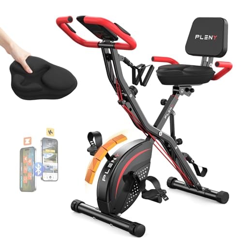 Pleny 5-in-1 Folding Magnetic Resistance Exercise Bike w/ 6.6 LBS Flywheel & Back Support Cushion