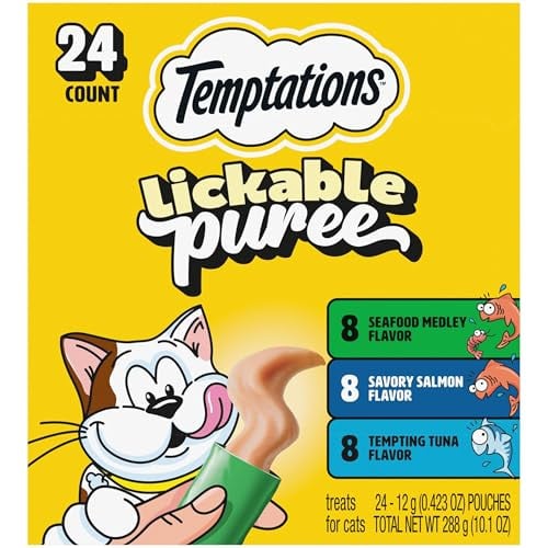 Temptations Creamy Puree Squeezable Lickable Cat Treats Variety Pack Tubes, 24 Count Deal