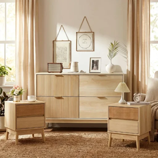 George Oliver 3-Piece Bedroom Set w/ 2 Nightstands & Chest Of Dresser (Oak)