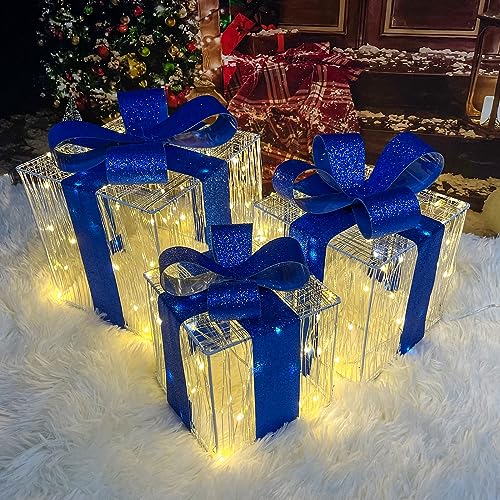 3-Piece LED Christmas Gift Box Decorations (Blue/Warm White) Deal