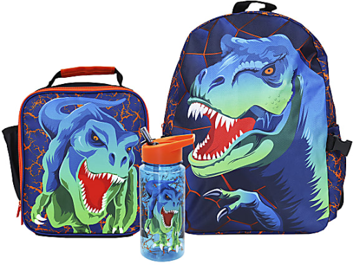 Office Depot Brand School Backpack and Lunch Box Set With Water Bottle, Blue Dinosaur Deal