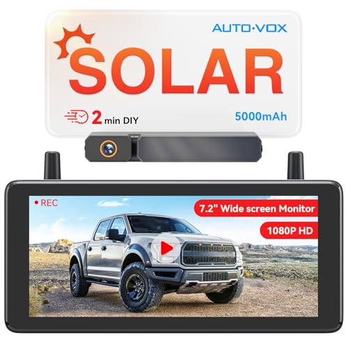AUTO-VOX 7.2" 1080P Solar Wireless Backup Camera System w/ DVR
