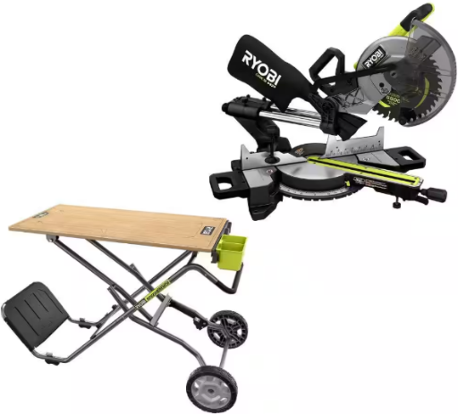 Ryobi ONE+ HP 18V Brushless Cordless 10 in. Sliding Compound Miter Saw (Tool Only) with SPEED BENCH Mobile Workstation