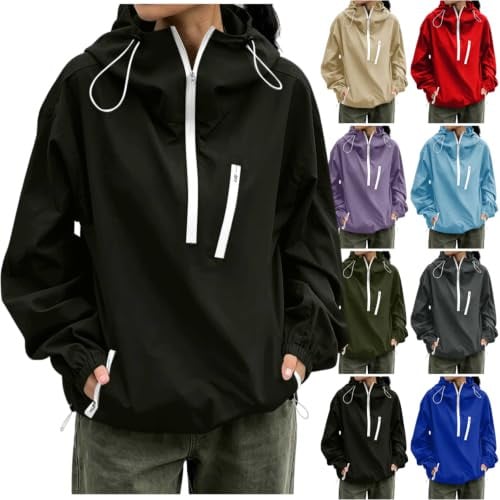 Rain Jacket Women Half Zip Lightweight Waterproof Windproof Coat