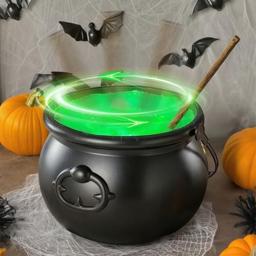 Interactive Magic Stick Mixing Cauldron with LED Light Strings & Motorized Stirring Action