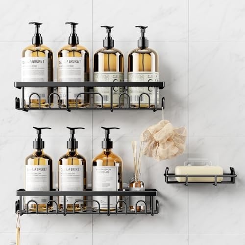 3-Pack Adhesive Shower Caddy Shelves - Black Deal