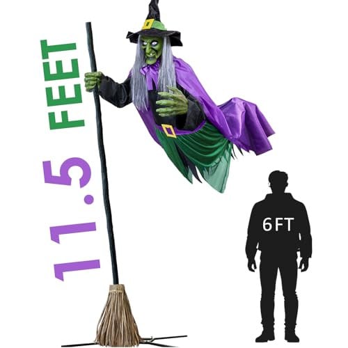 Oriental Cherry 11.5 Ft Animated Hovering Witch Animatronics Deal