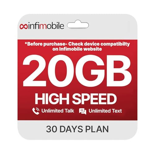 Infimobile Prepaid Mobile Unlimited Talk / Text + 20GB Data / Month